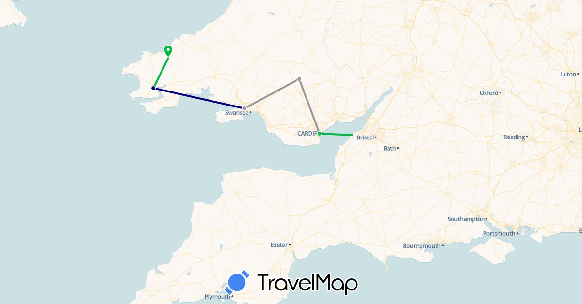 TravelMap itinerary: driving, bus, plane in United Kingdom (Europe)